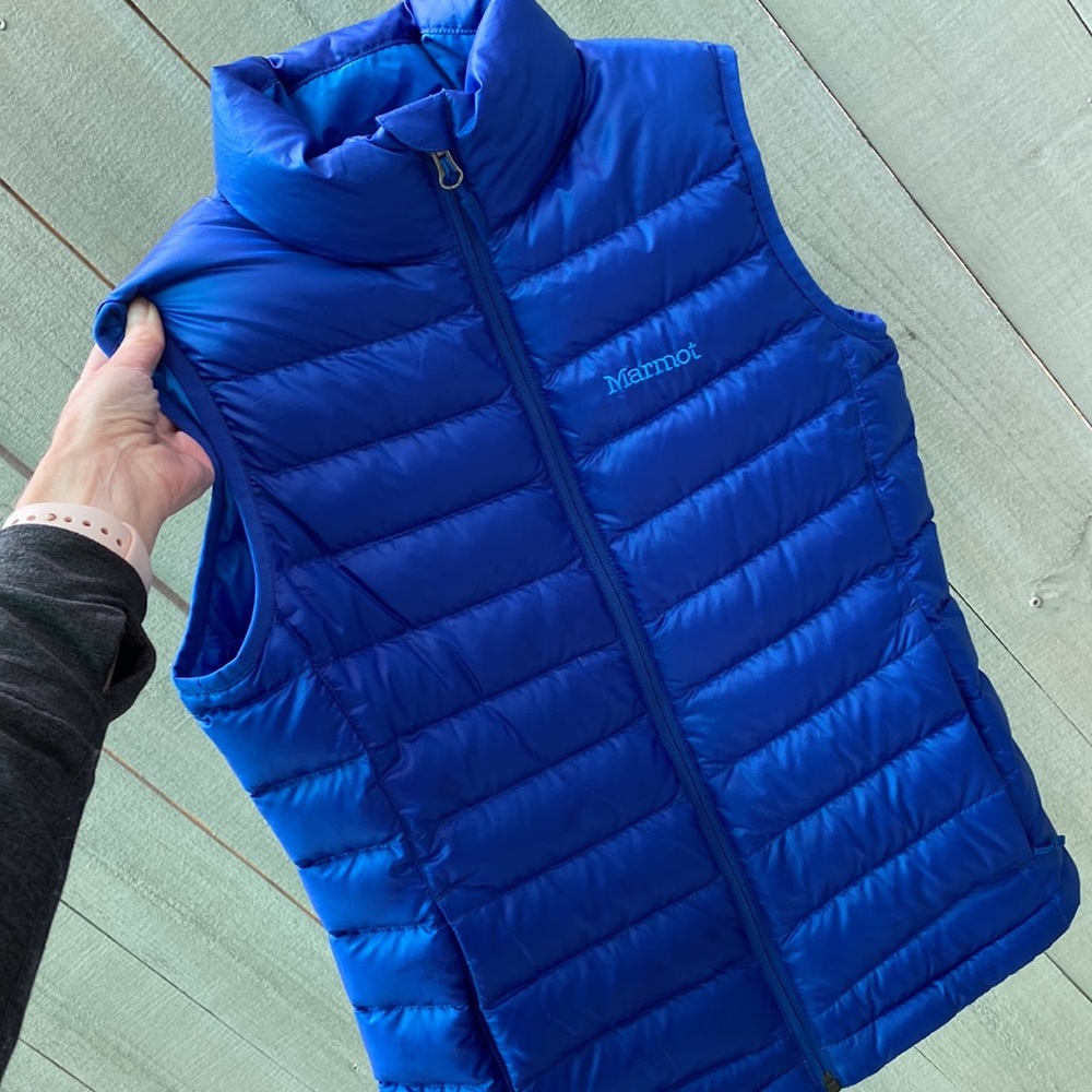 Marmot 700 Fill Duck Down Insulation Blue Puffy Puffer Vest XS - Picture 17 of 17